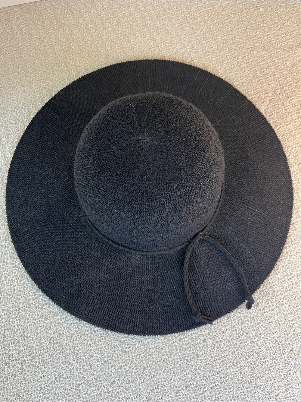 Ladies Black Wide Brim  Floppy Hat with braid -breathable, packable, lightweight